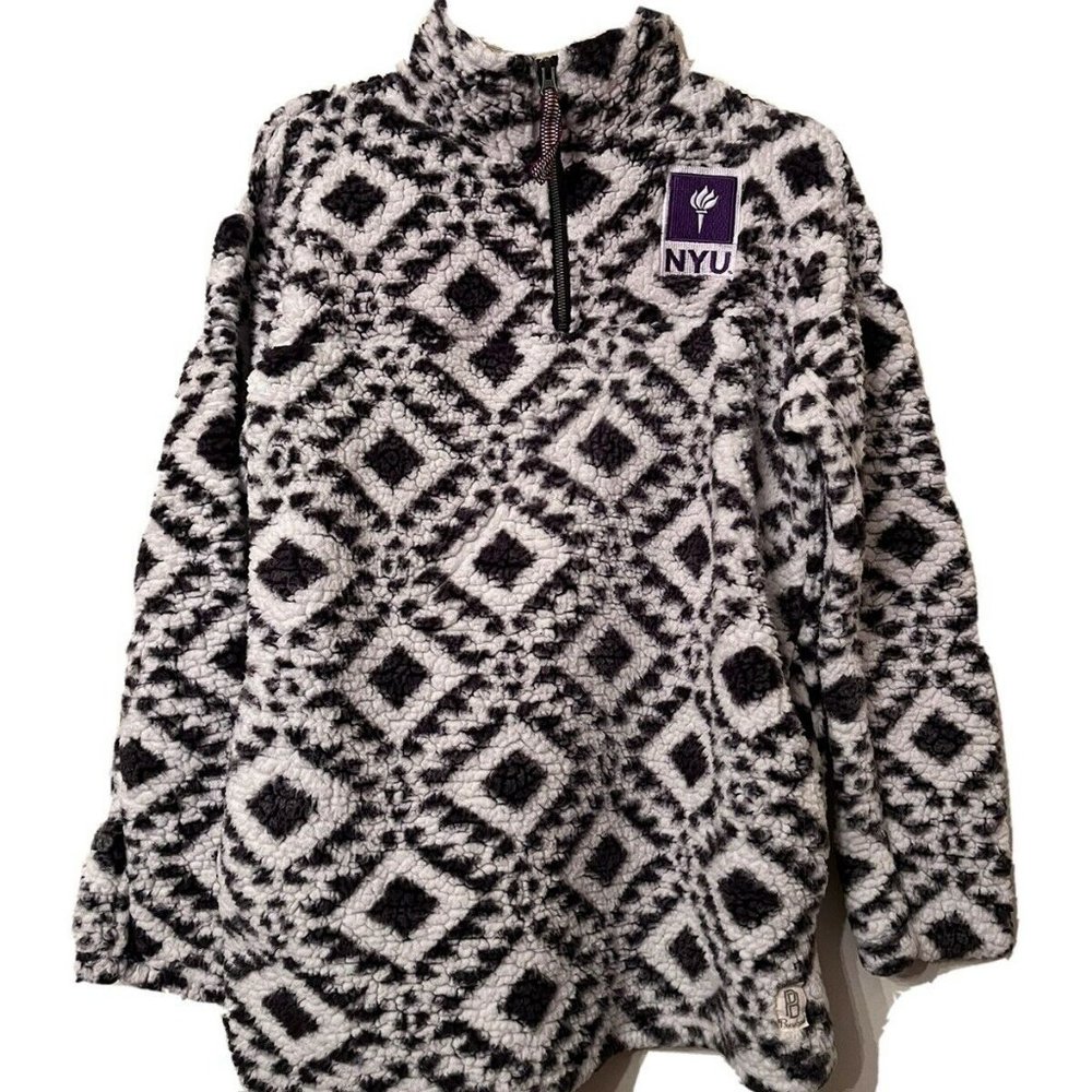 NYU Pressbox Patterned Women’s Sherpa Quarter-Zip! - White/Black